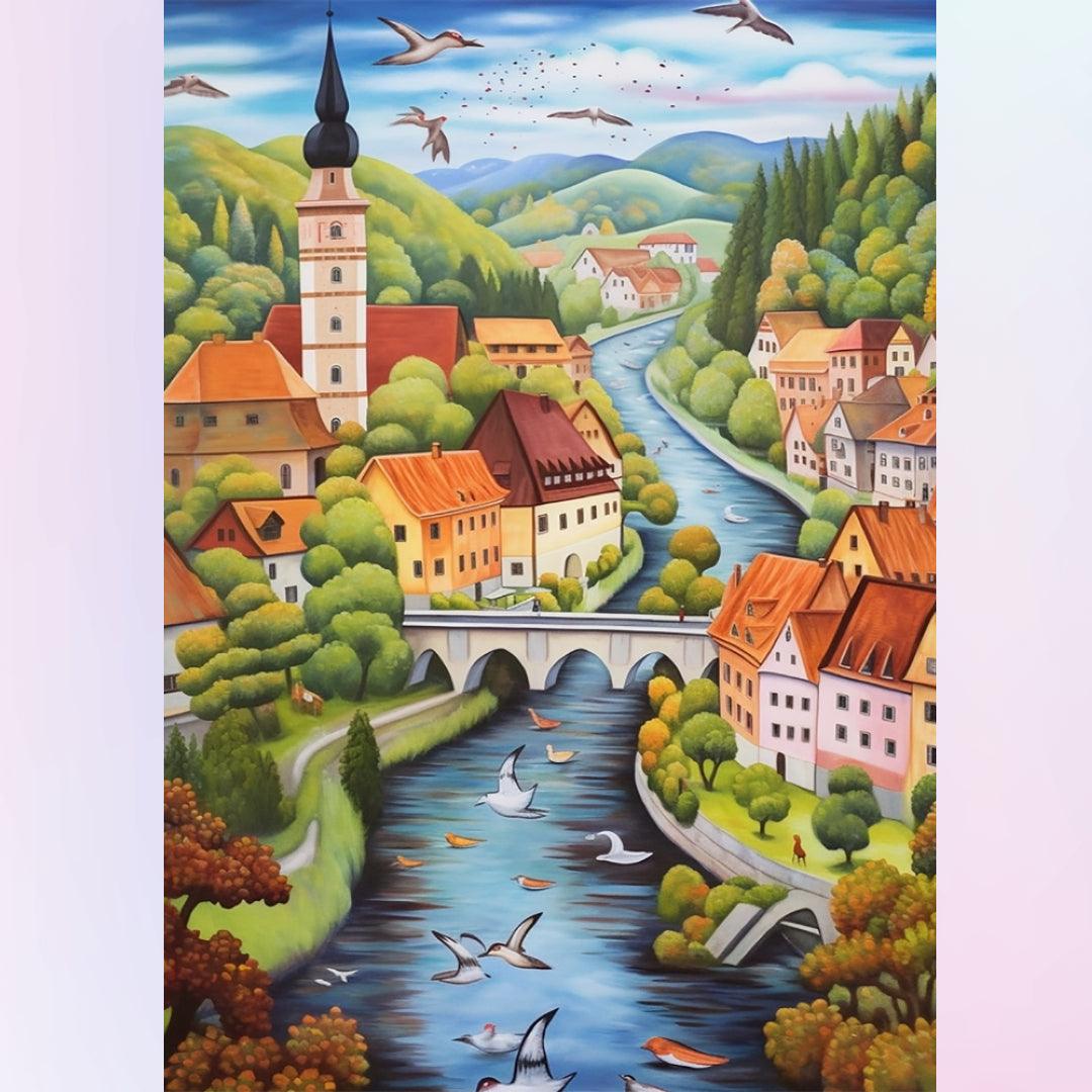 Peaceful Countryside Along the River Diamond Painting