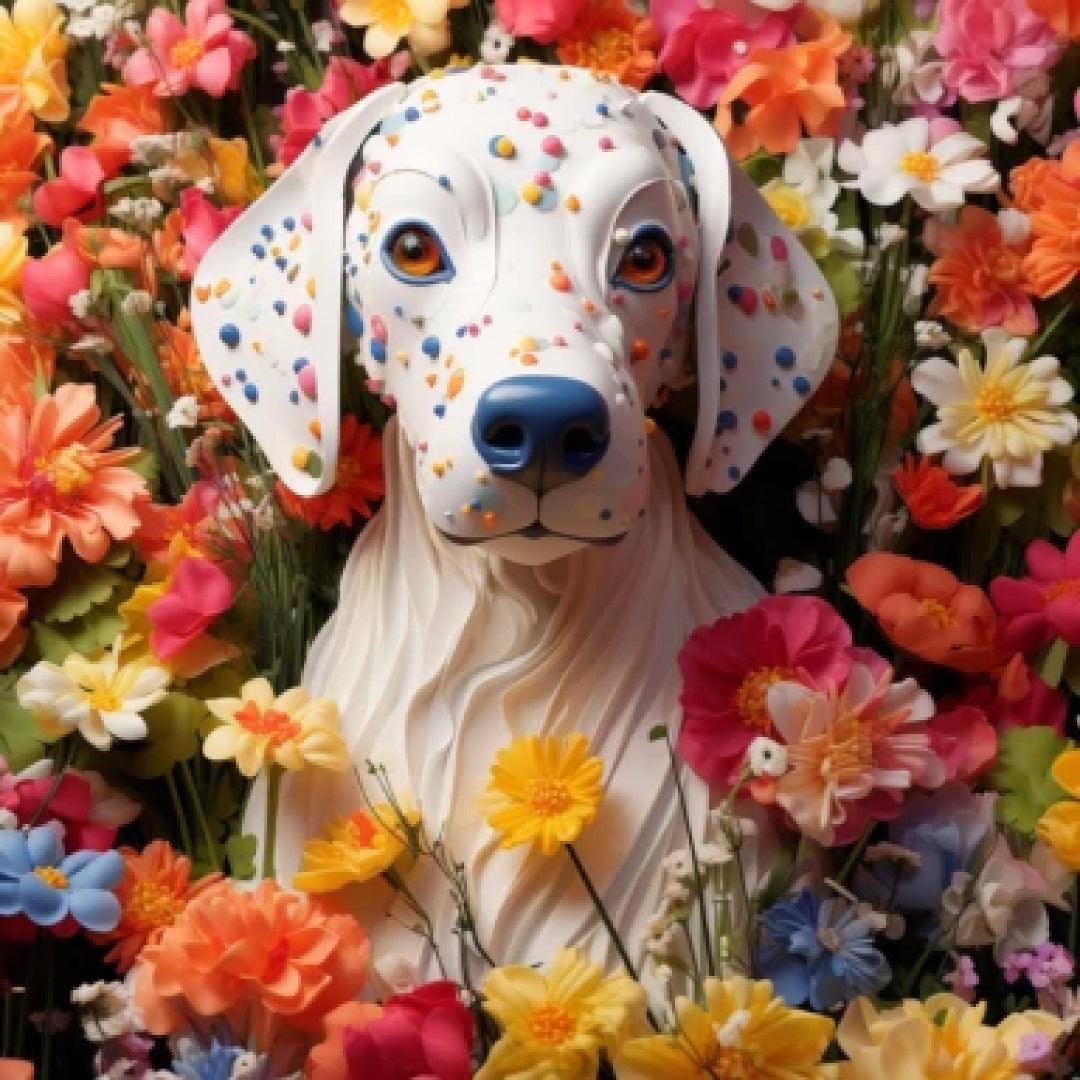 White Dog in Garden Diamond Painting