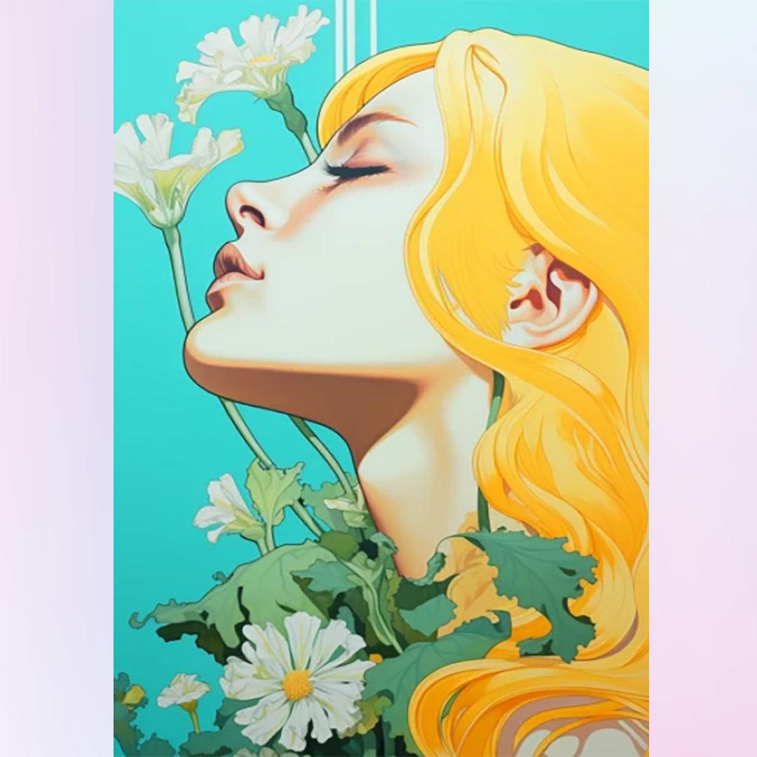 Lady Smelling A Flower Diamond Painting