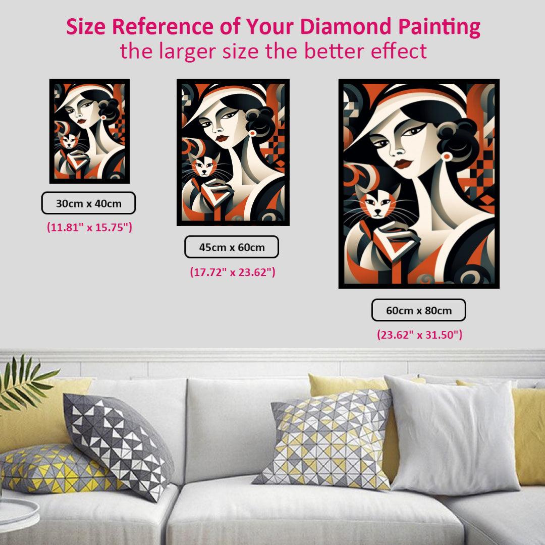 Abstract Lady with A Cute Kitty Diamond Painting