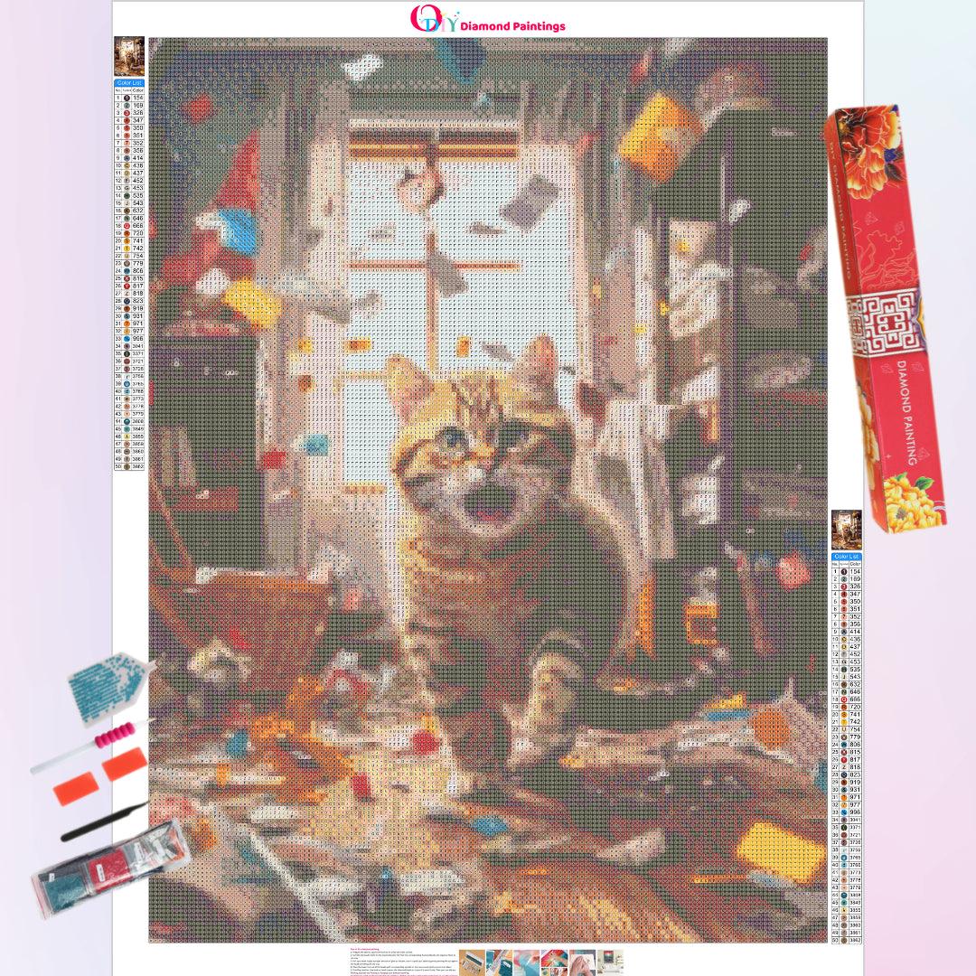 Naughty Cat Messing up the Room Diamond Painting