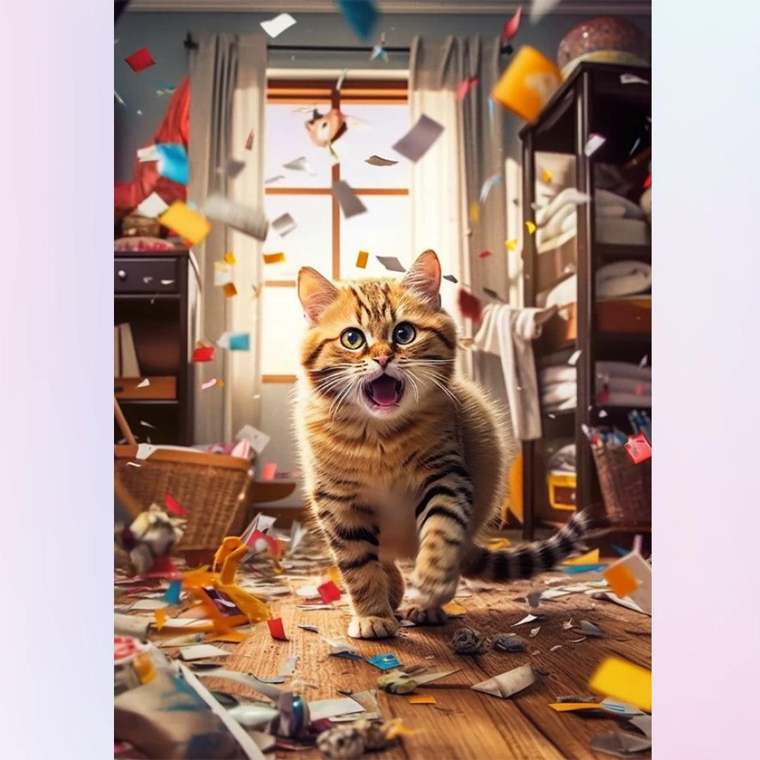 Naughty Cat Messing up the Room Diamond Painting