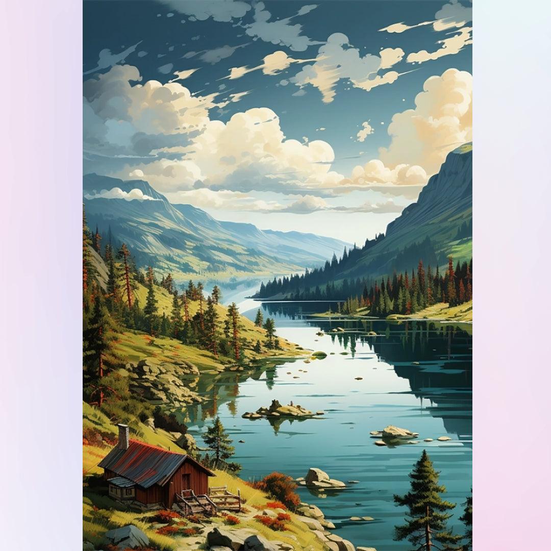 Clear Forest Mountain River Diamond Painting