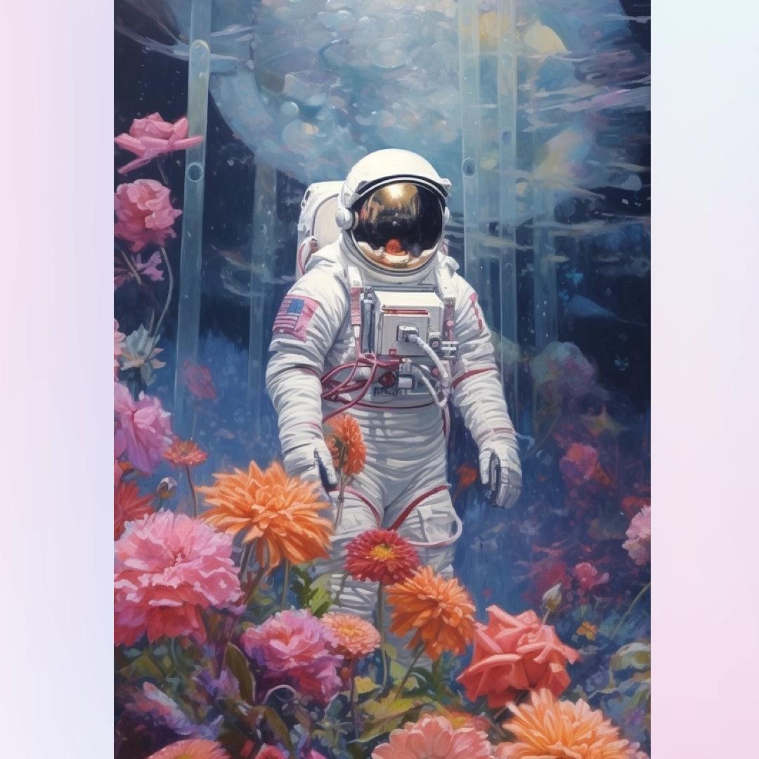 Astronaut with Flowers Diamond Painting