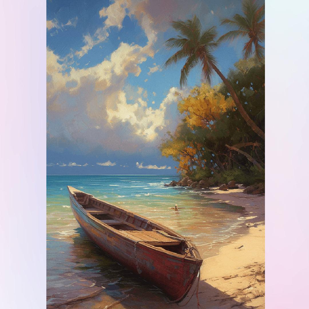 Abandoned Boat by the Sea Diamond Painting