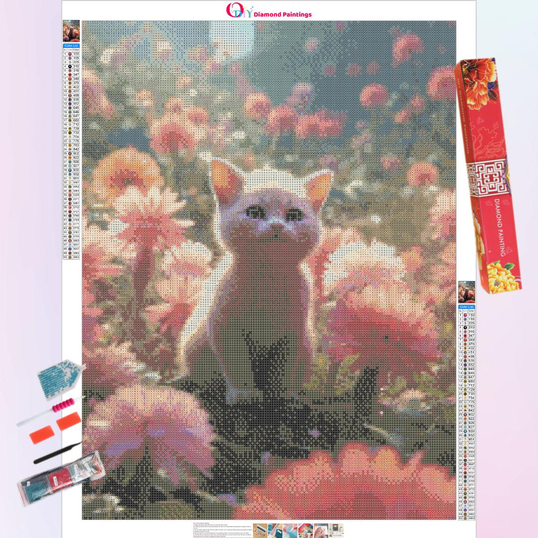 Cute Cat in Flowers Diamond Painting