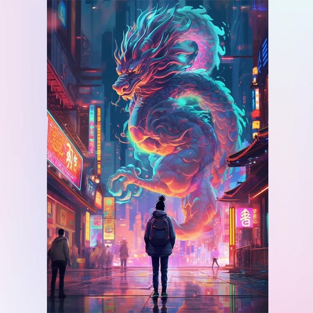 Cyberpunk Dragon in the Modern Chinatown Diamond Painting