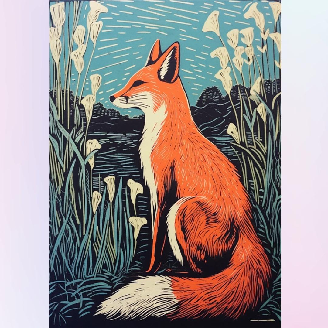 Linocut Fox Diamond Painting
