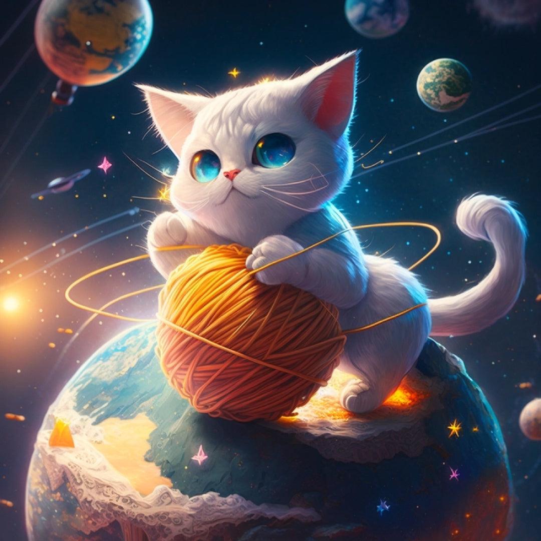 Cute Cat in Space Travel Diamond Painting