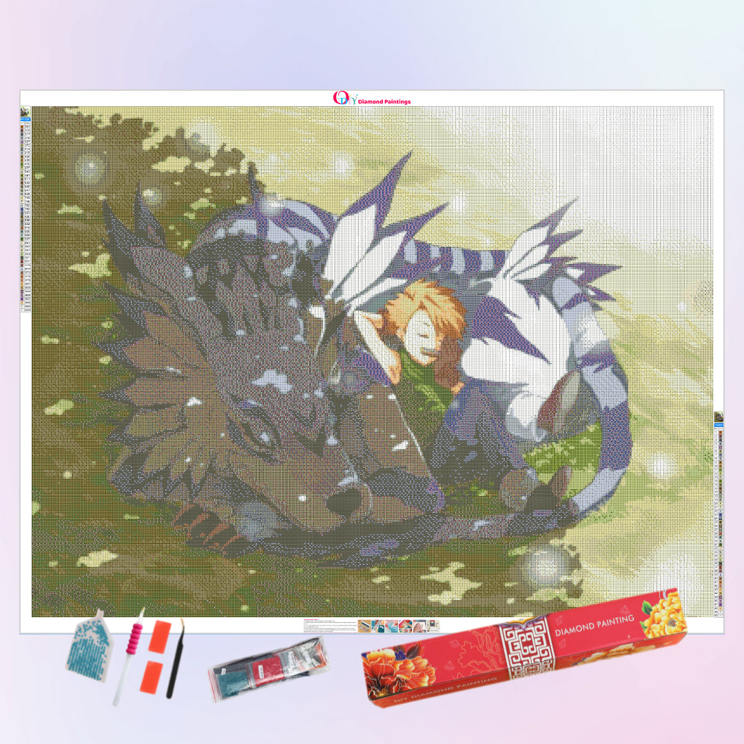 napping-weregarurumon-and-matt-diamond-painting-art-kit