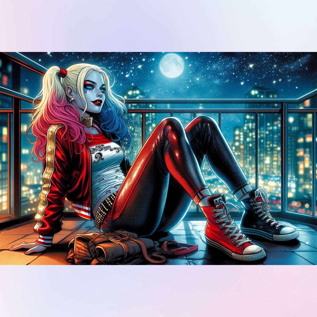 sit-on-the-balcony-harley-quinn-diamond-painting-art-kit