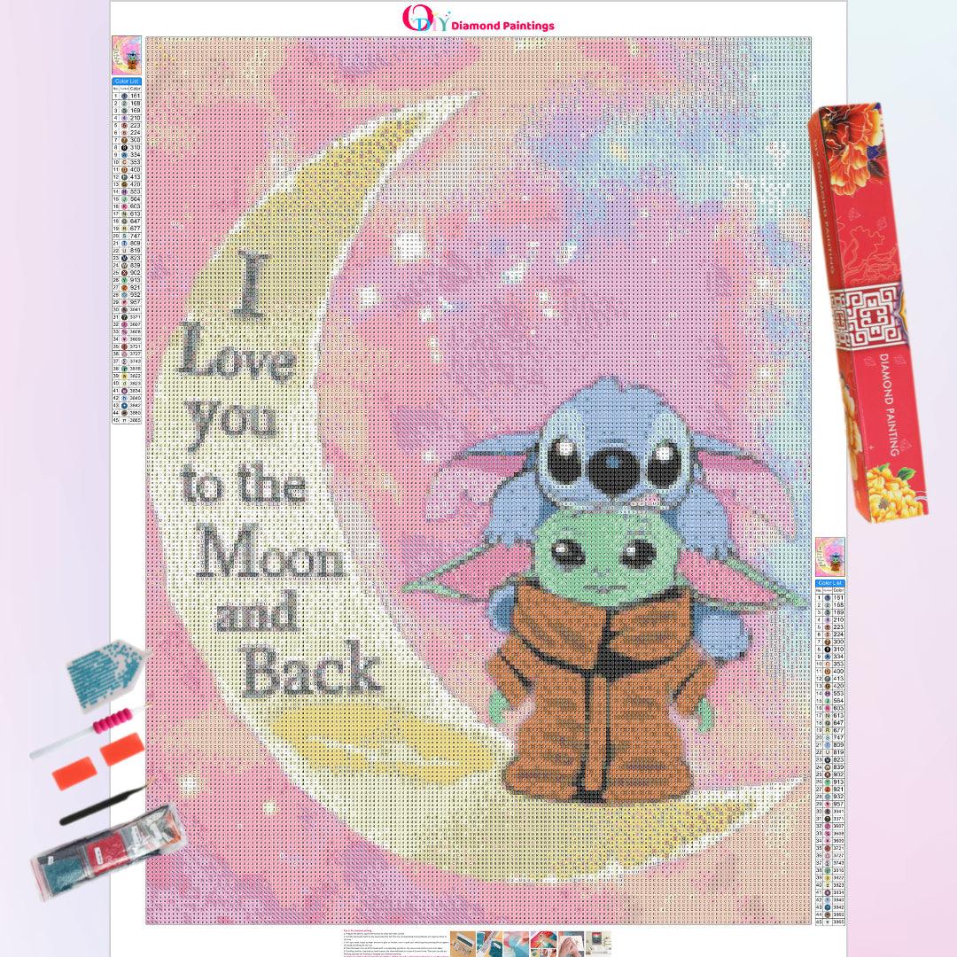 Baby Yoda and Lilo Stitch on the Moon Diamond Painting