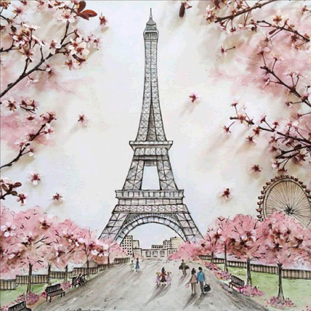 Eiffel Tower with Cherry Blossom Avenue Diamond Painting