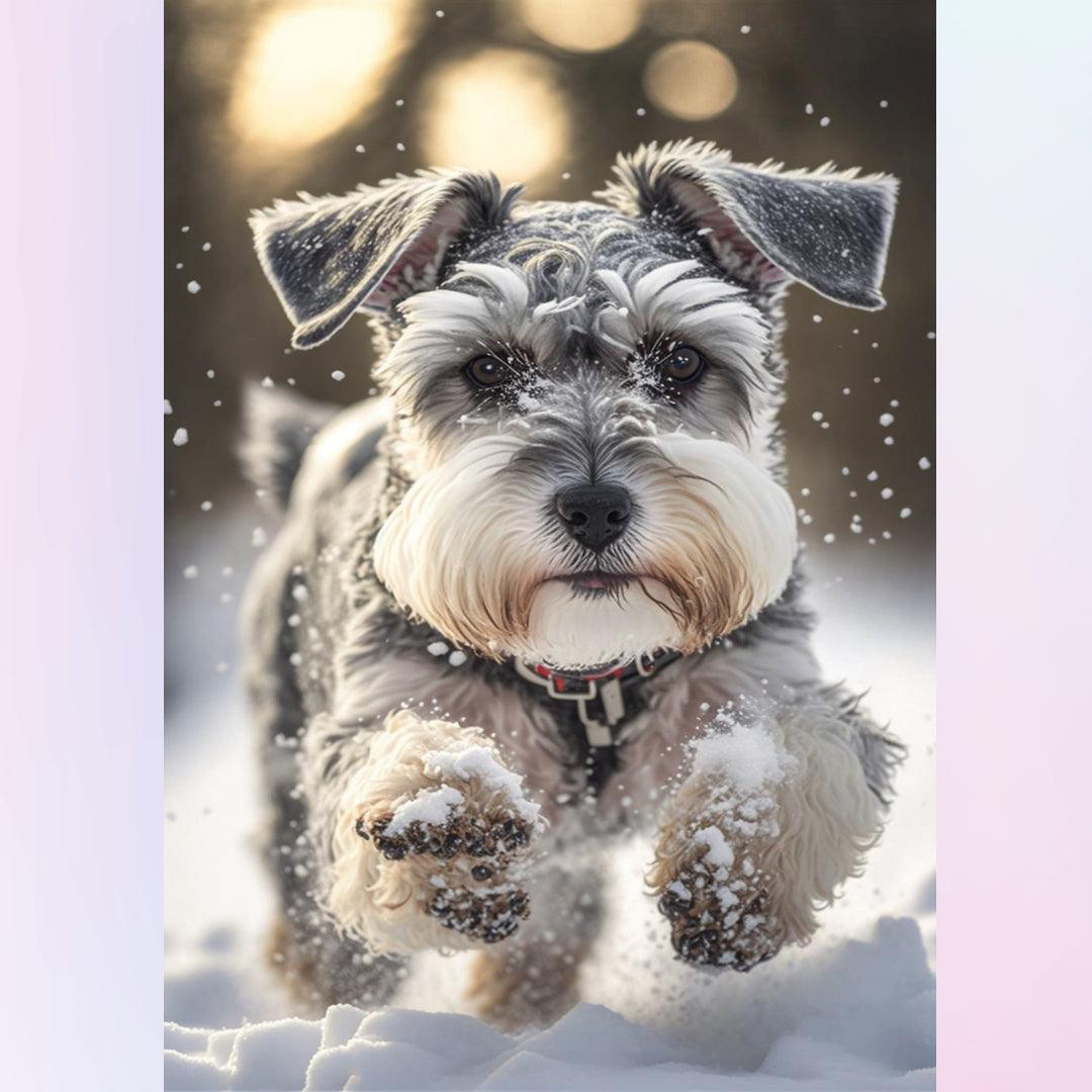 Dog Running in the Snow Diamond Painting
