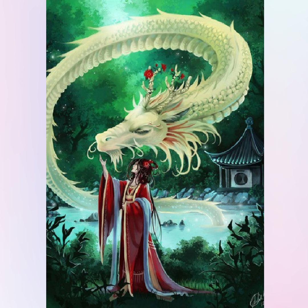White Dragon and Princess Diamond Painting
