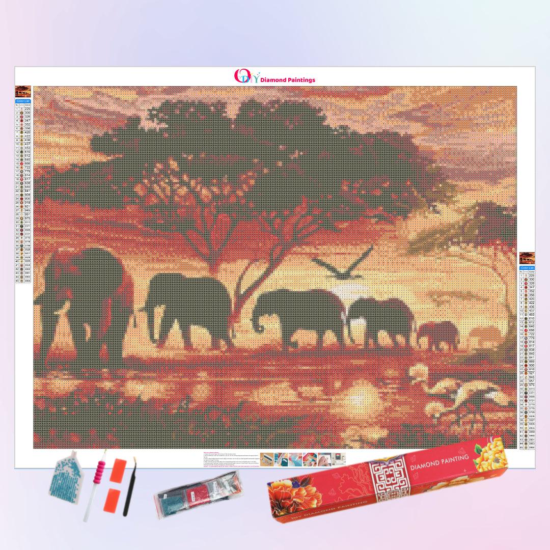 Elephants at Sunset Diamond Painting