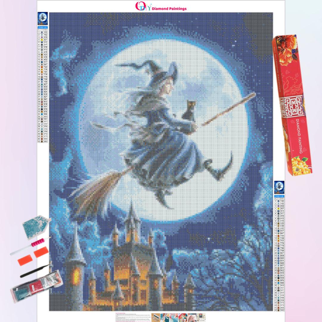 Witch Flying Across the Full Moon Diamond Painting