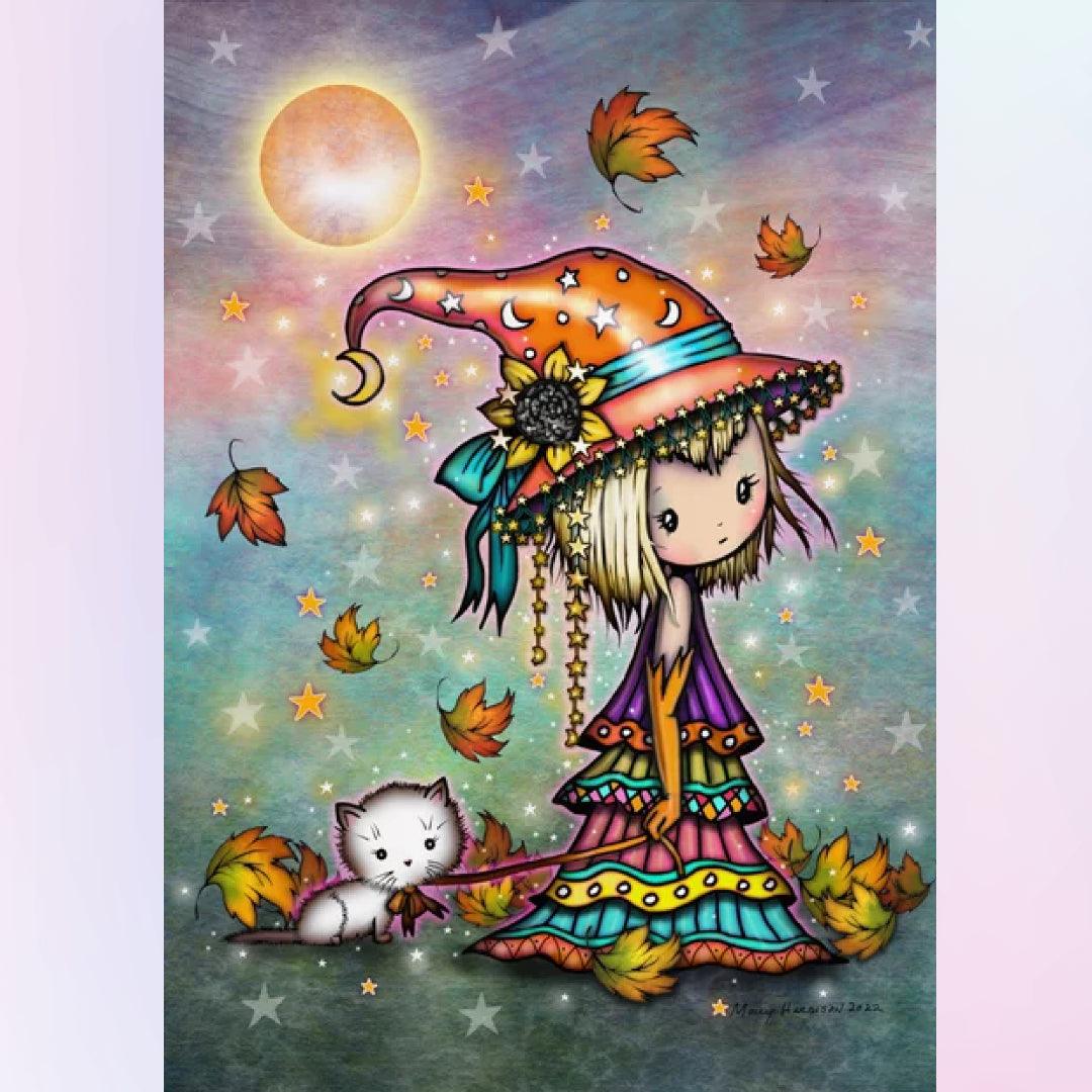 Little Star Witch Walking the Cat Diamond Painting