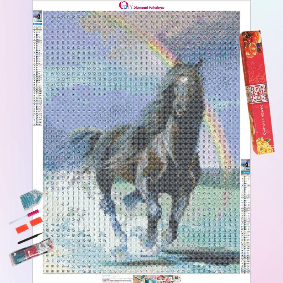 Black Horse Running by the Rainbow Beach Diamond Painting