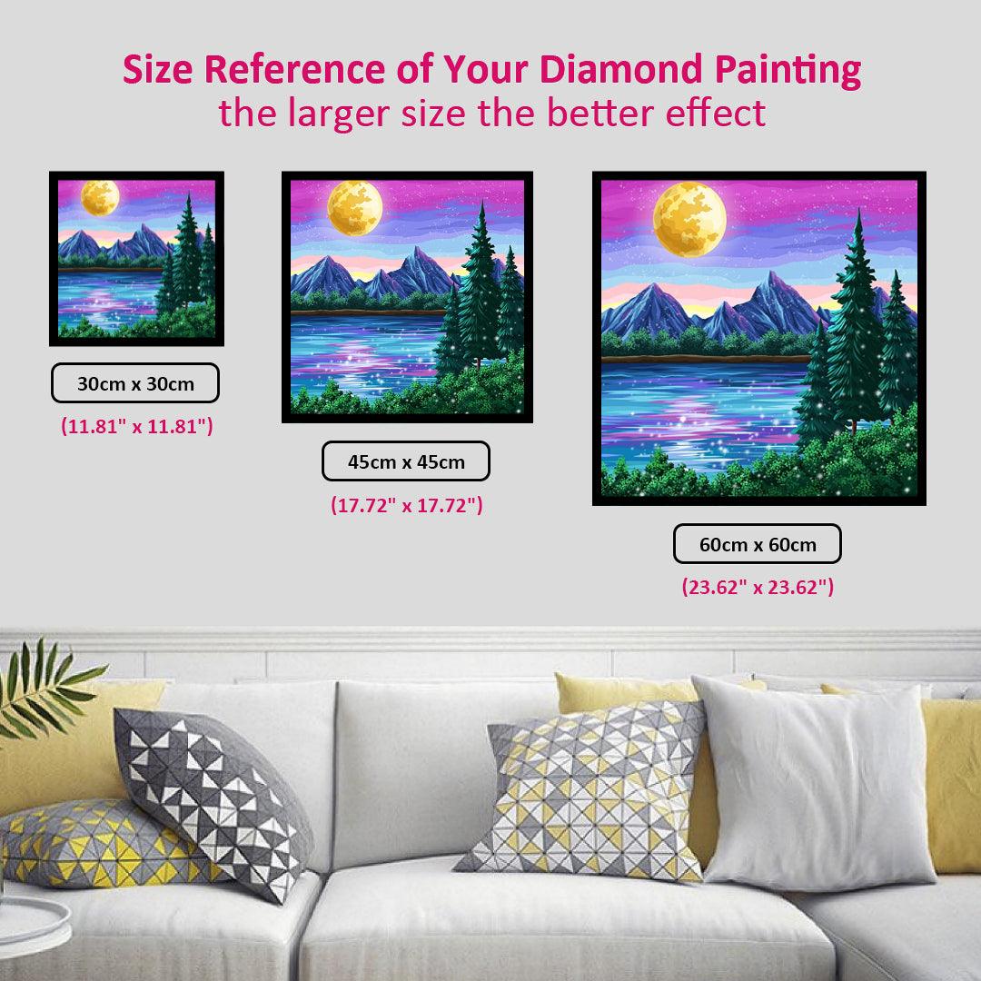 Forest Lake and Mountains under the Clear Moonlight Diamond Painting