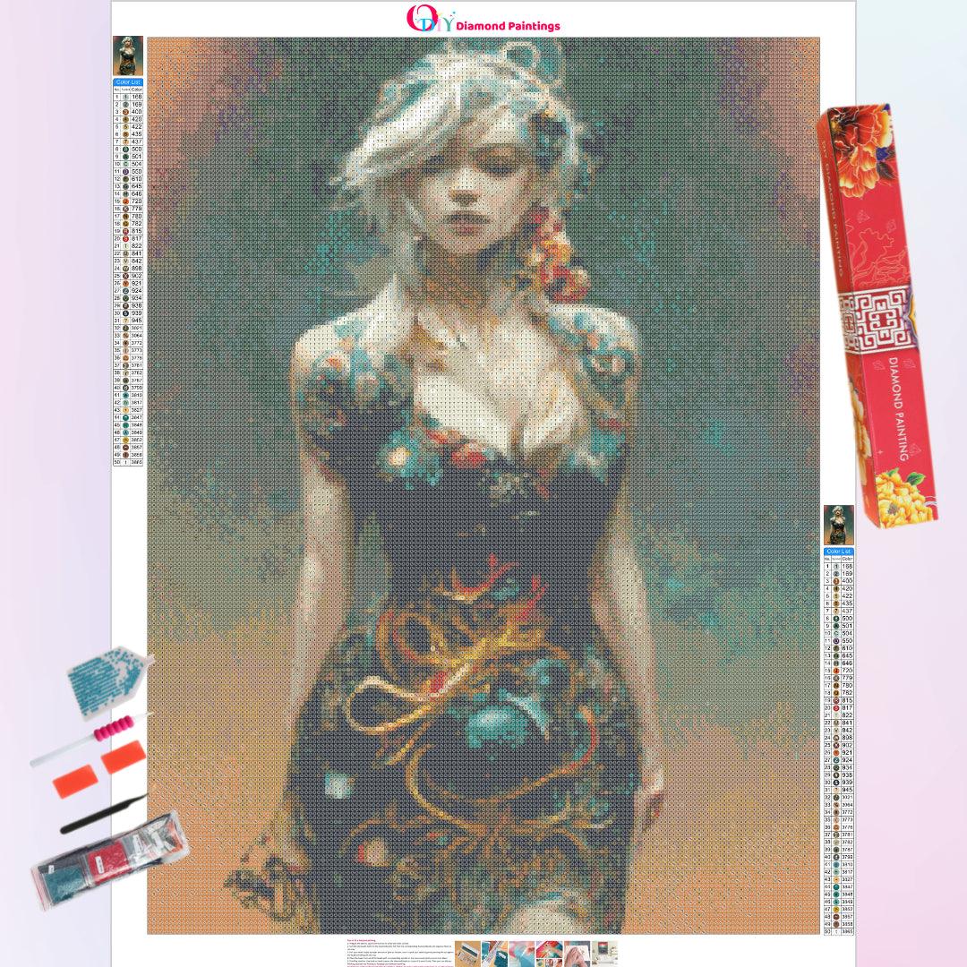 Blonde Girl with Full Body Tattoos Diamond Painting