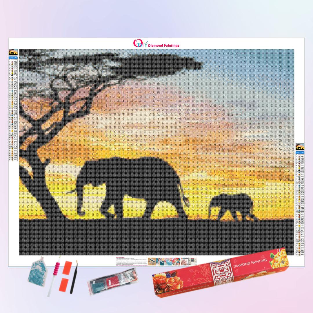 Elephant Homecoming at Sunset Diamond Painting
