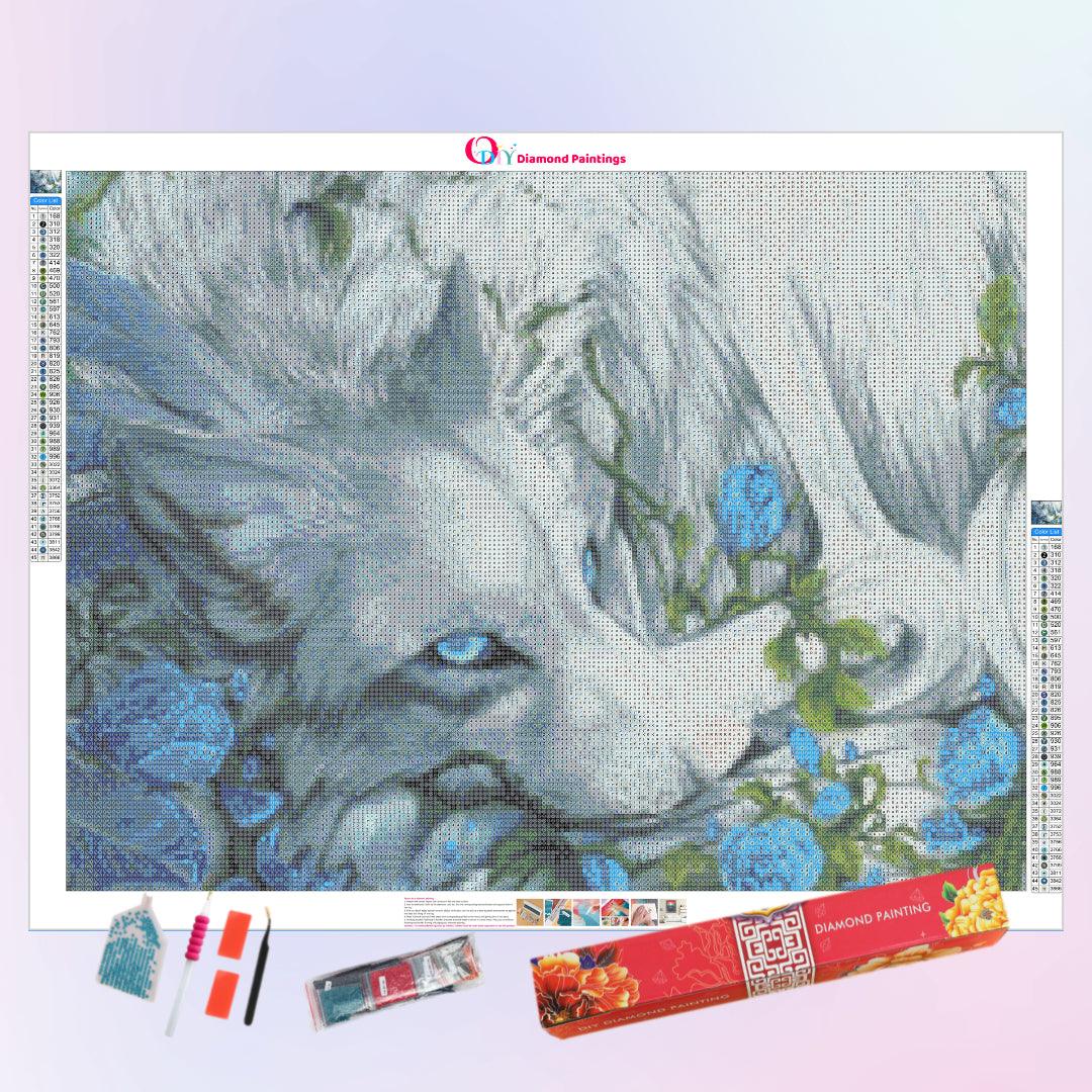 Wolf Rest in the Blue Rose Diamond Painting