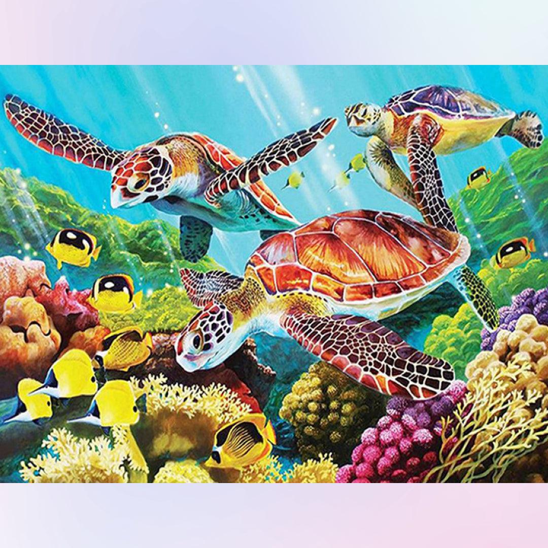 Turtles Meet with the Little Fishes Diamond Painting