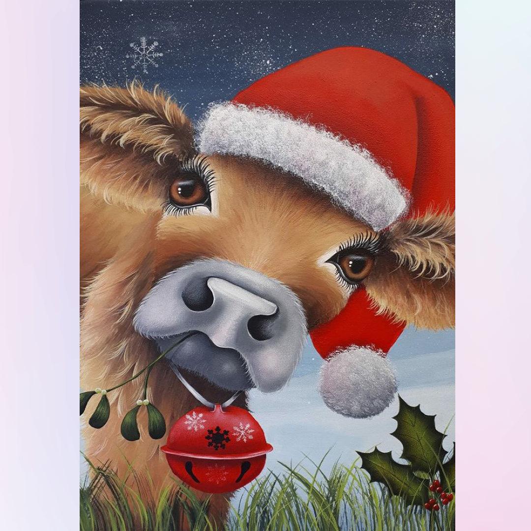 Cow with Christmas Hat Diamond Painting