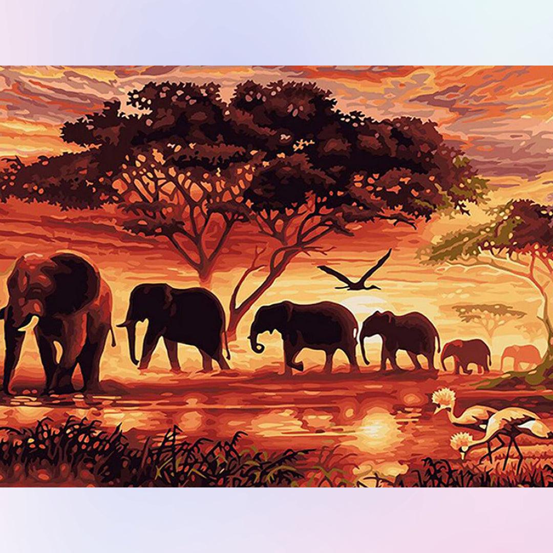 Elephants at Sunset Diamond Painting