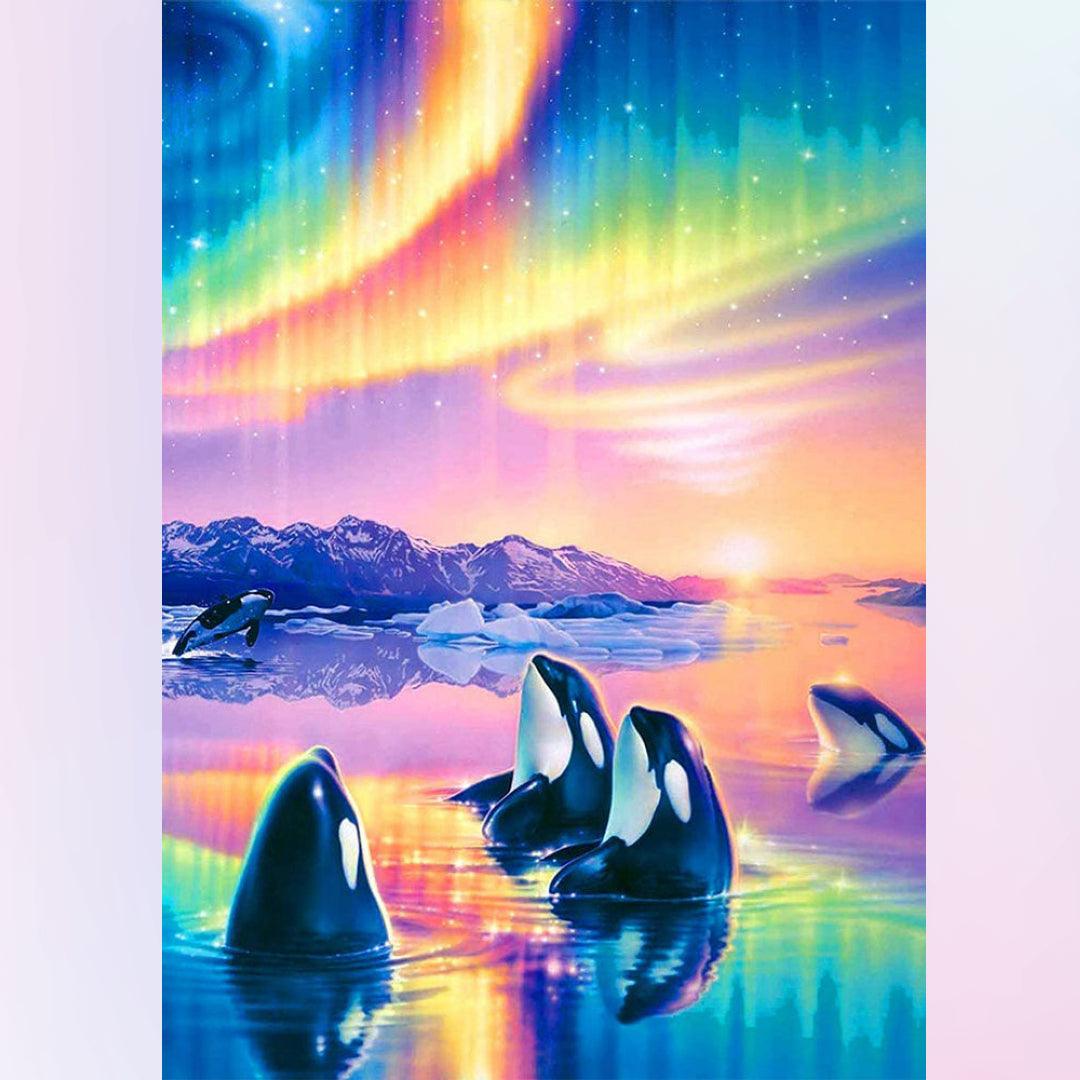 Dolphin Enjoying the Rainbow Aurora Diamond Painting