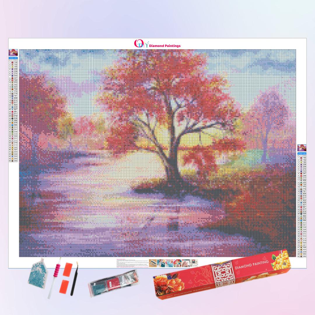 Red Trees Along the River Diamond Painting