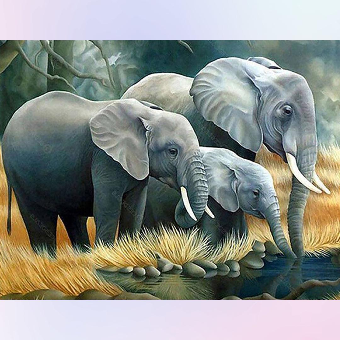 Elephants by the River Diamond Painting