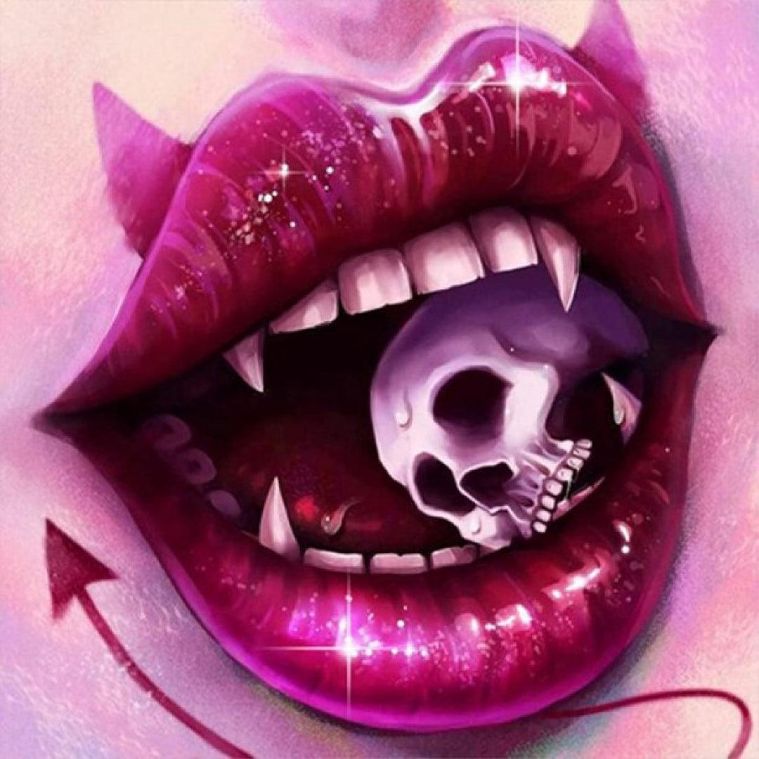 Skull Seduced by the Sexy Red Lips Diamond Painting