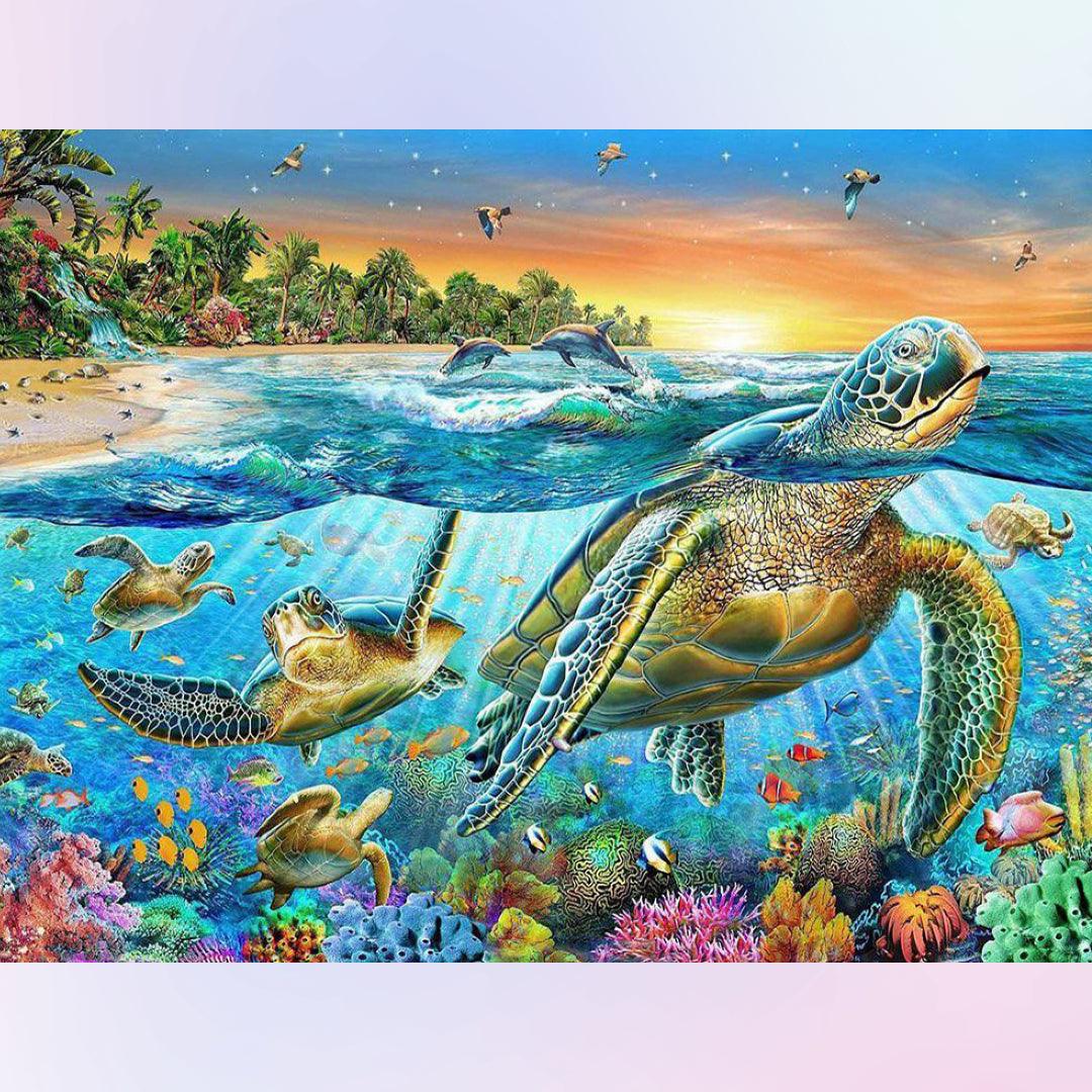 Turtle Breathe Above the Sea Diamond Painting