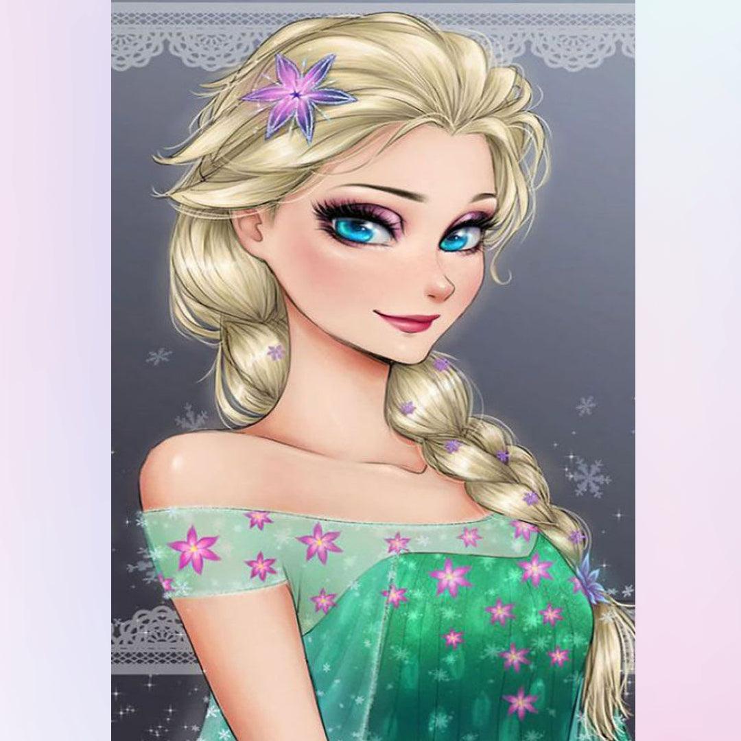 Elsa in Beautiful Floral Dress Diamond Painting