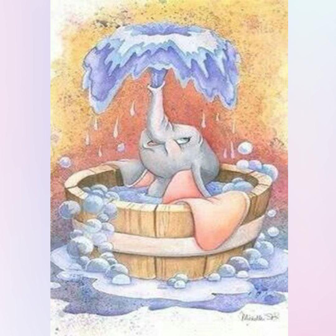 Baby Elephant Having a Bath Diamond Painting