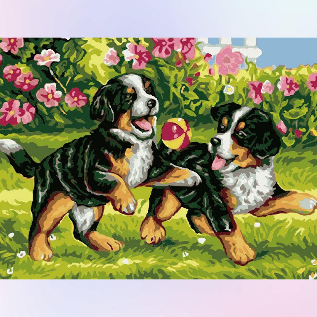 Happily Playing Dogs Diamond Painting