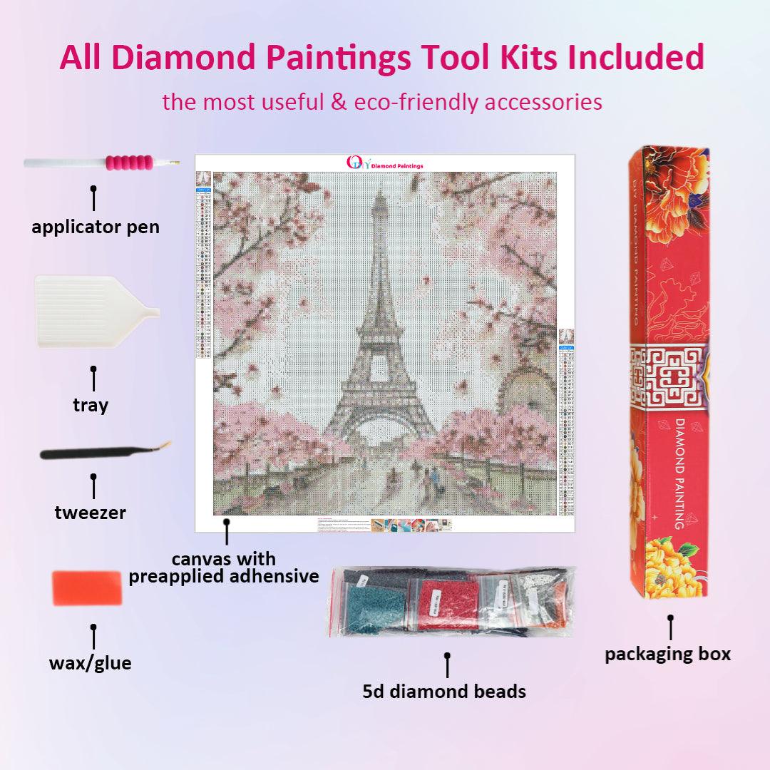 Eiffel Tower with Cherry Blossom Avenue Diamond Painting