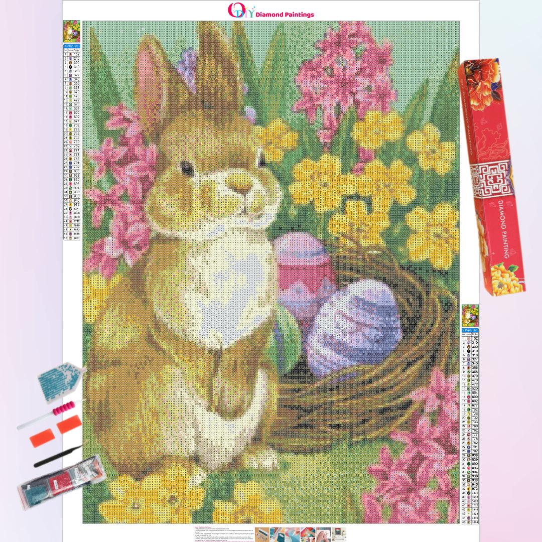 Rabbit and Easter Eggs in the Grass & FLowers Diamond Painting