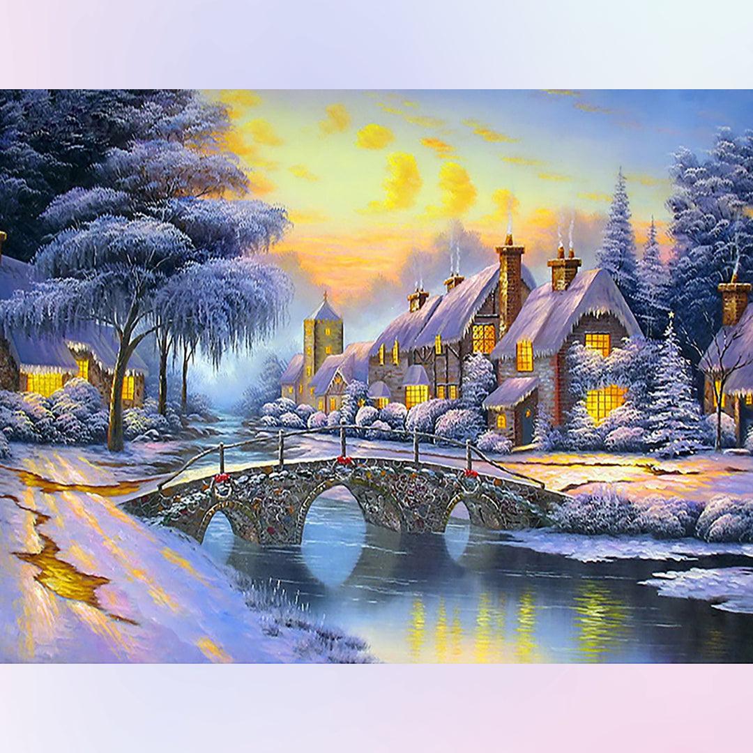 Countryside at Winter Sunset Diamond Painting