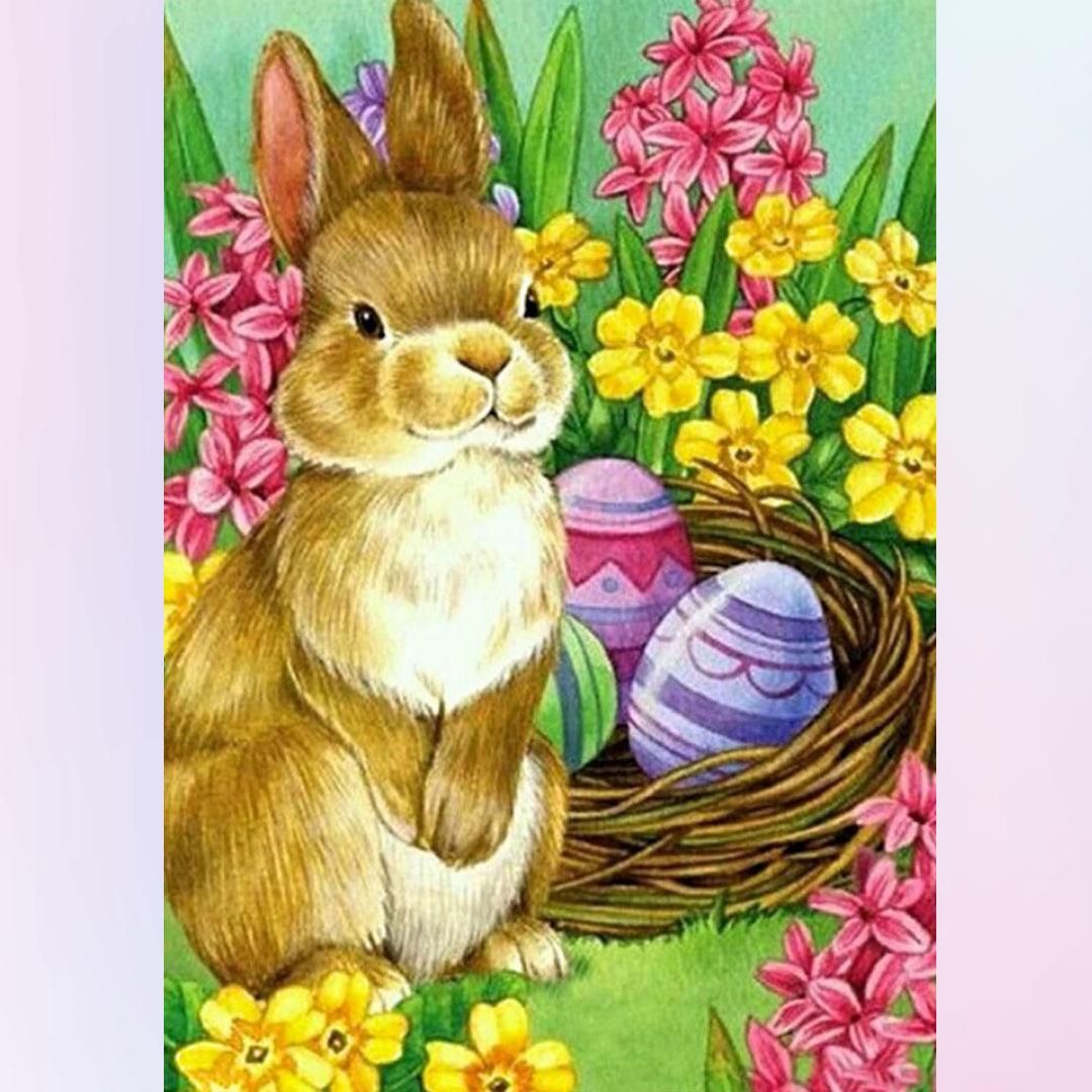 Rabbit and Easter Eggs in the Grass & FLowers Diamond Painting