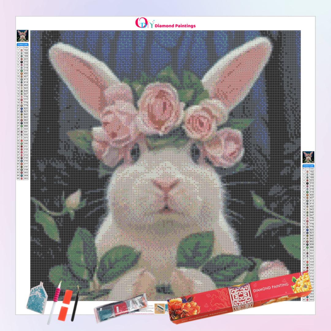 Rabbit with Rose Crown on Its Head Diamond Painting