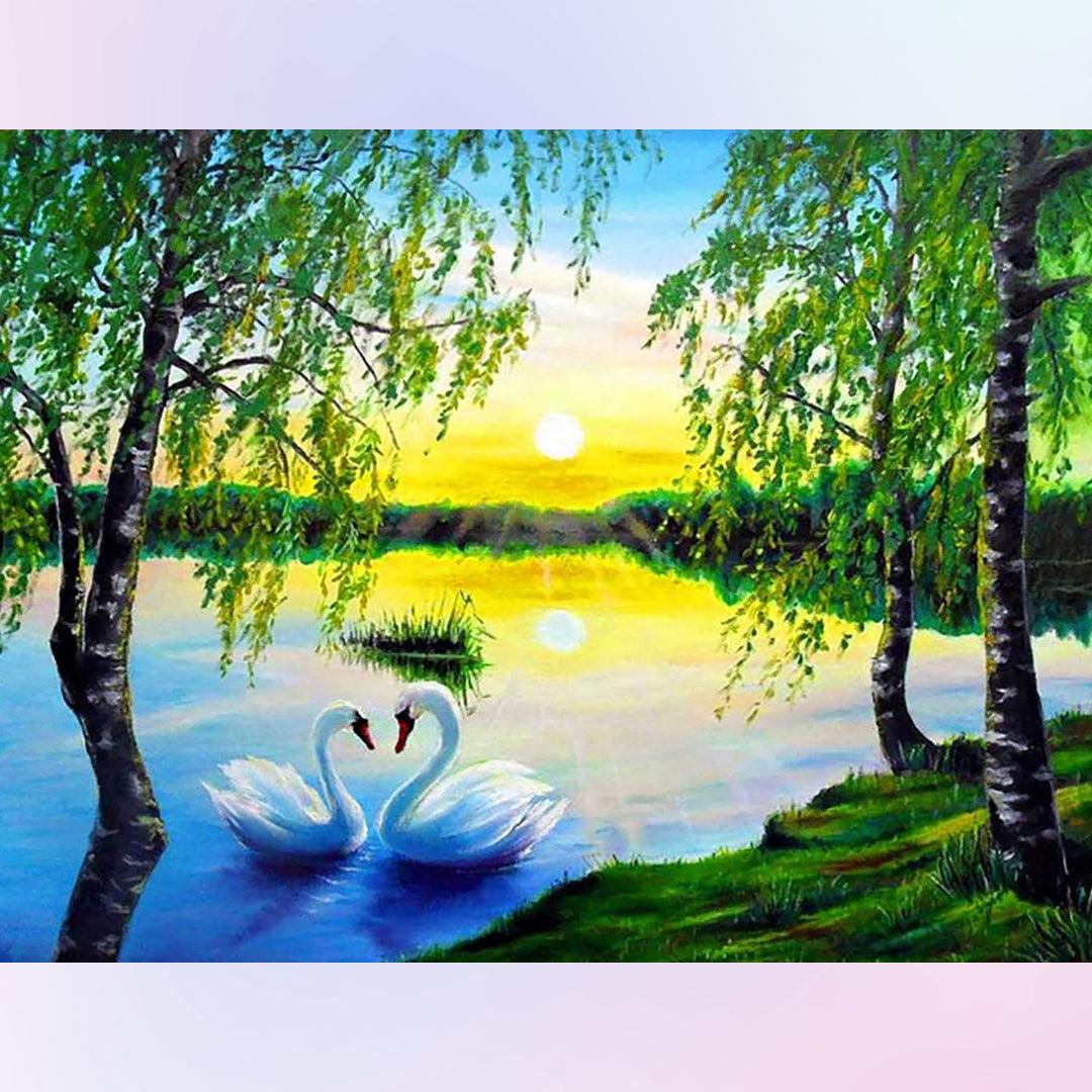 Swan Lake at Sunset Diamond Painting