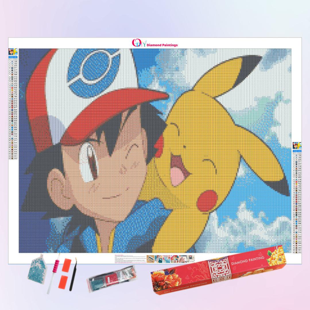 Diamond Painting Pokemon Ash Ketchum and Pikachu, Full Image - Painting