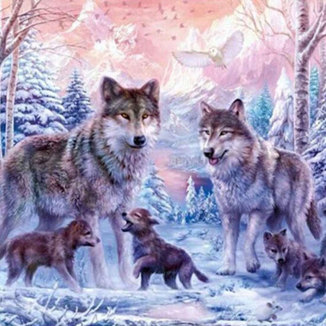 Wolf Playing under the Warm Sun of Winter Diamond Painting