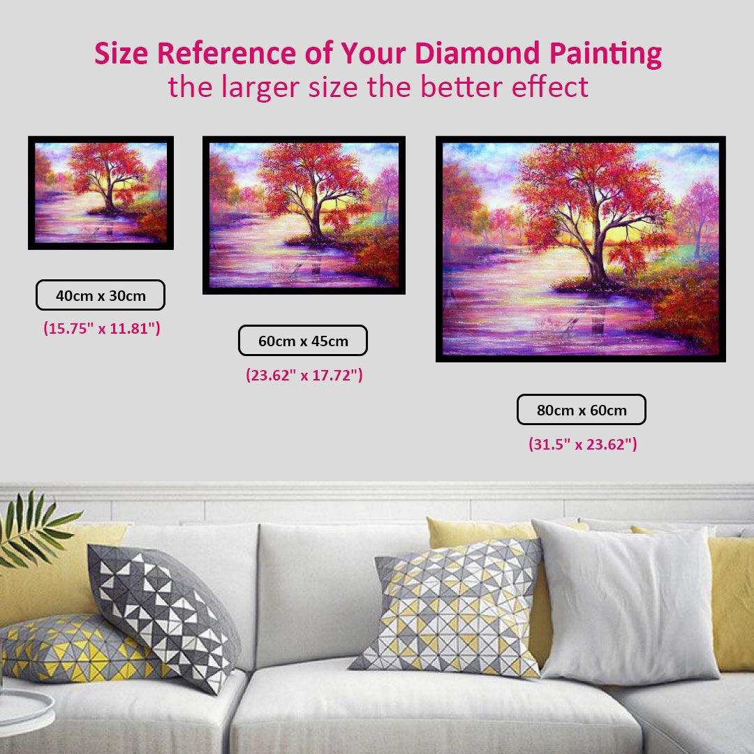 Red Trees Along the River Diamond Painting