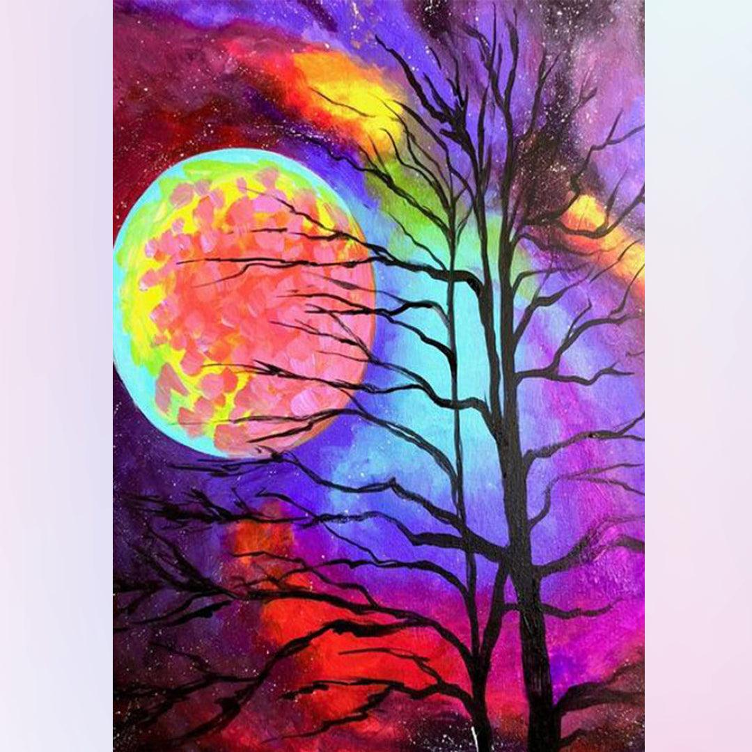 Spooky Branches and Psychedelic Full Moon Diamond Painting