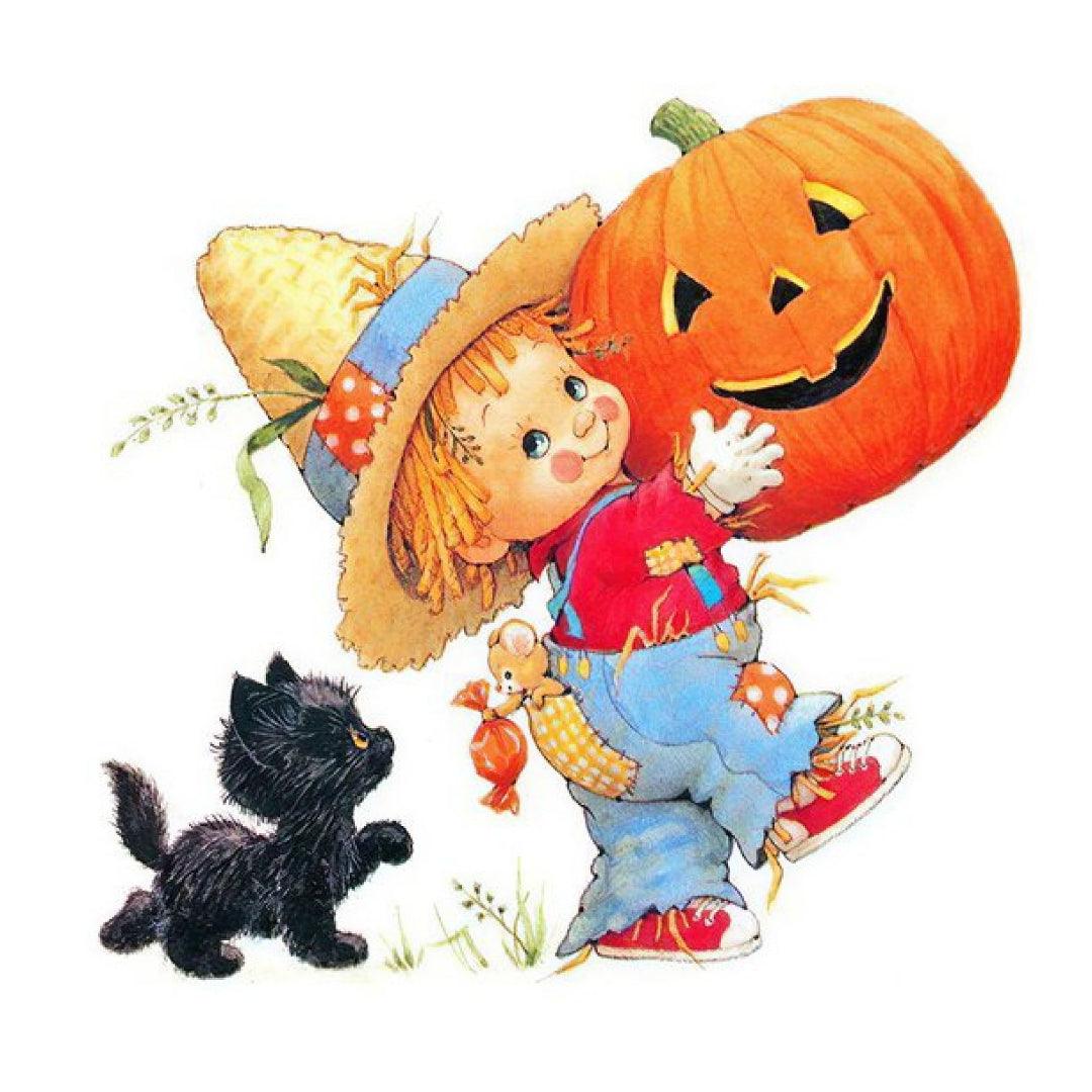 Little Girl Carrying Pumpkin Home Diamond Painting