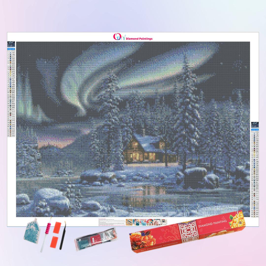 Countryside in the Winter Aurora Diamond Painting